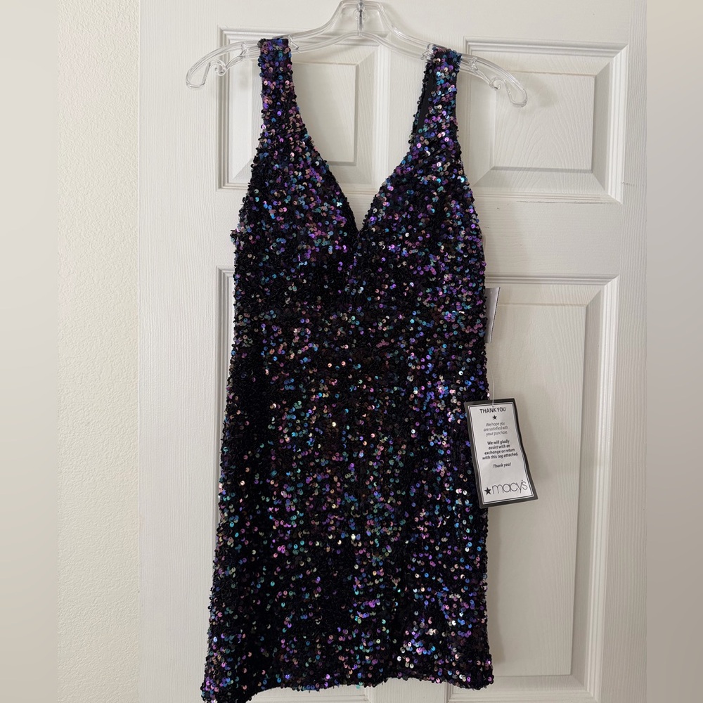 Crystal Doll Black and Purple Sequin Dress